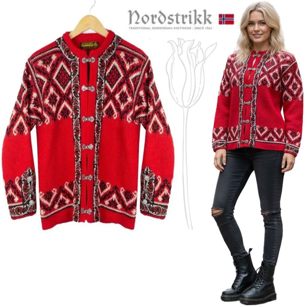 NORDSTRIKK Cardigan Wool Knitwear Fair Isle/Snowflake Pattern Sweater